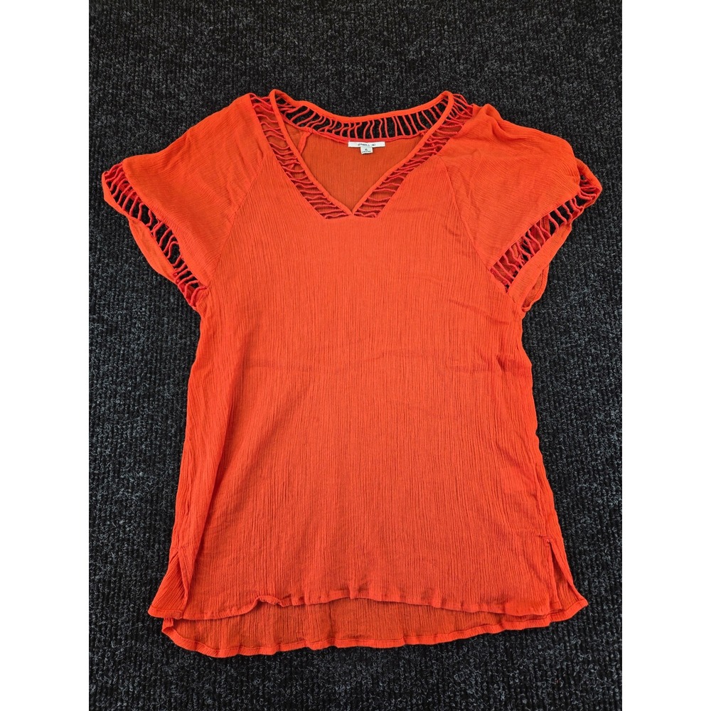 O'Neill Womens Orange Crinkle Gauze V-Neck Ladder Cut Out Boho Top XL